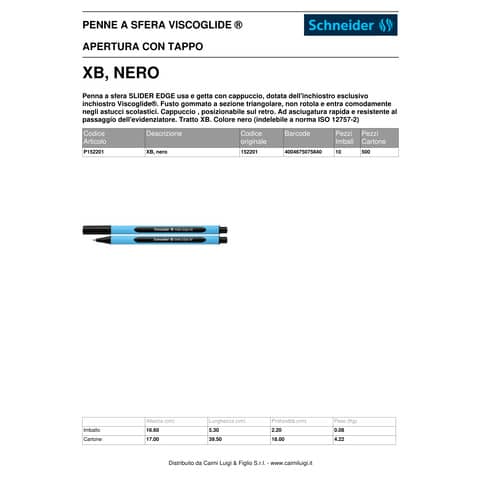 Penna a sfera Schneider Slider Edge tratto XB nero P152201